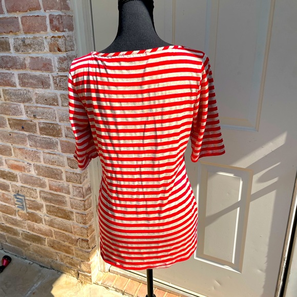 Green Envelope, Red & Cream, Striped, Short  Sleeve, Top, Size L - Picture 2 of 3
